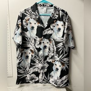 Dog Print Hawaiian Shirt Men’s Size Medium Black And White Dog Lover Floral